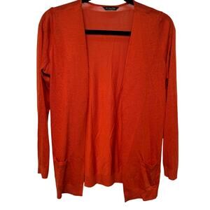 Massimo Dutti Womens Orange Open Cardigan Sweater Silk Cotton Blend Size XS